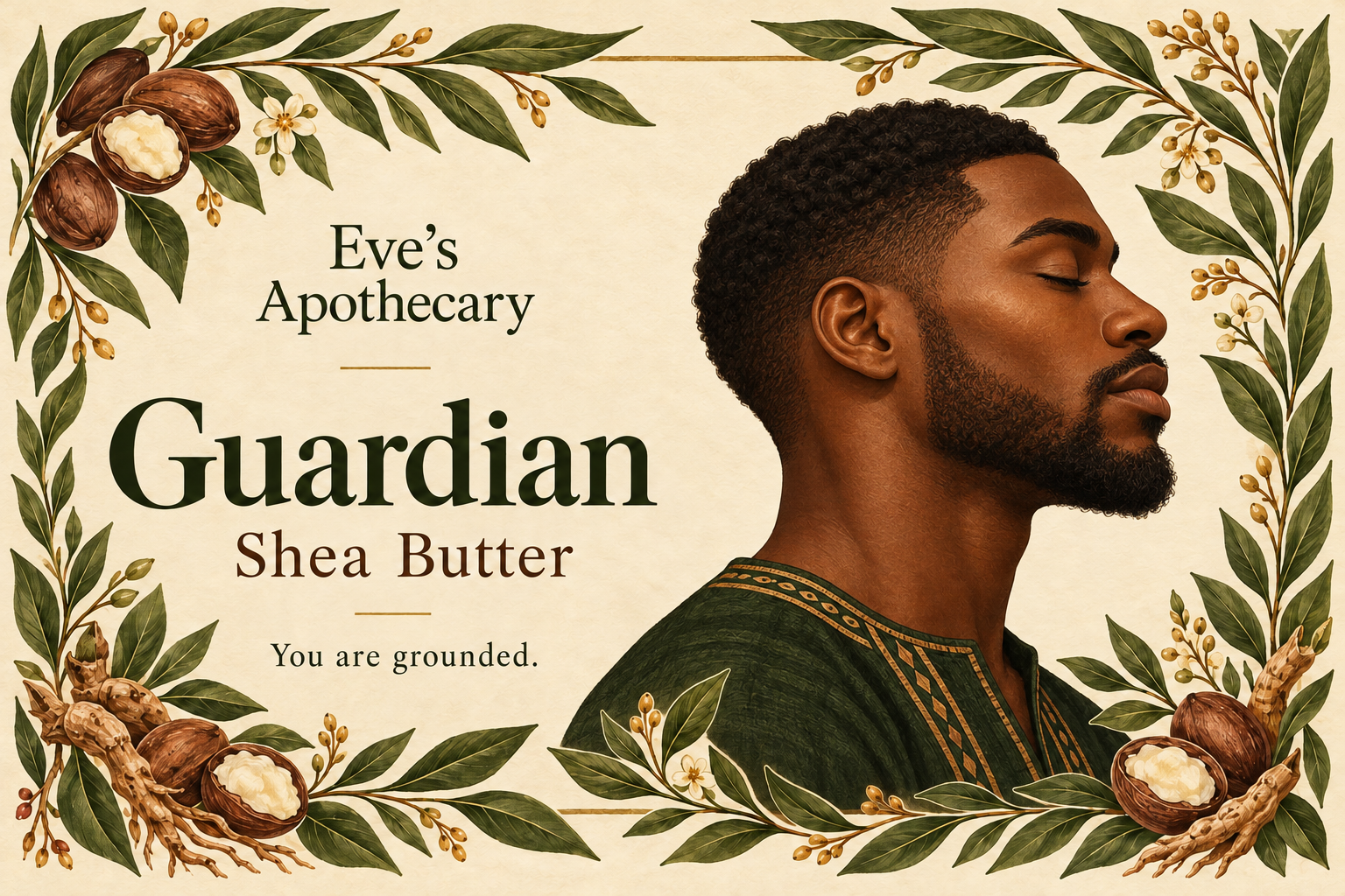 The Guardian masculine botanical label artwork
